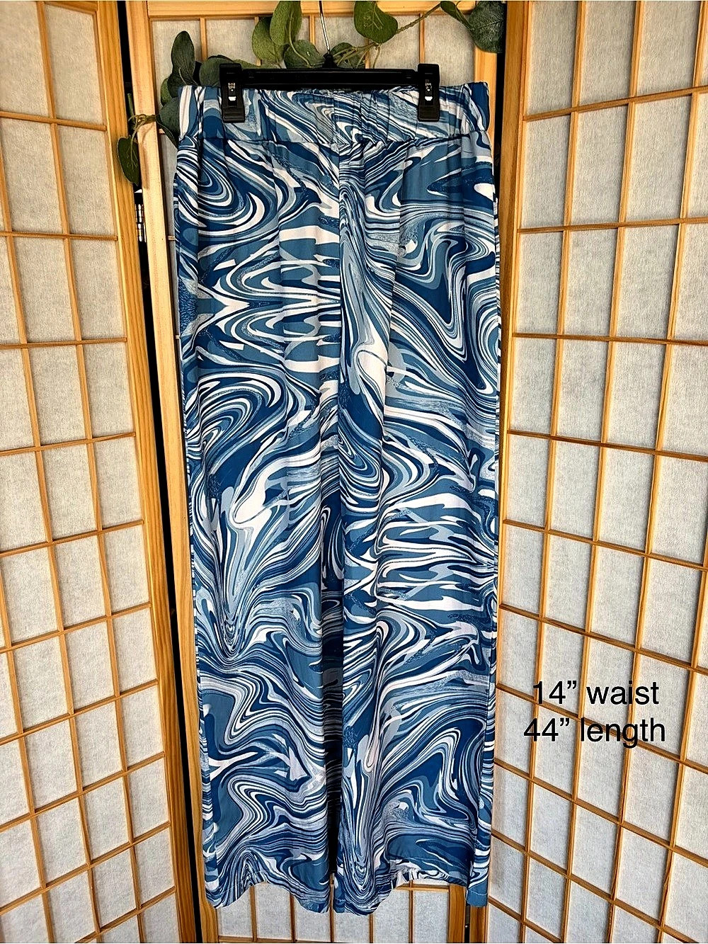 Blue & White Abstract Wide Leg Pants